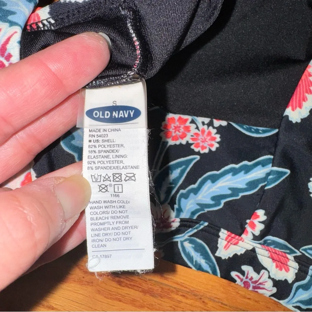 Old Navy black floral square neck bikini swim top and bottoms S - Picture 7 of 14